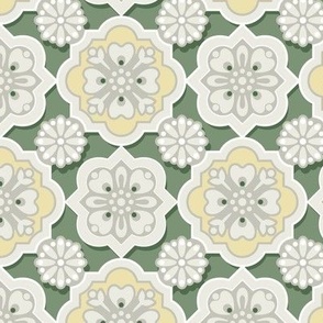 classic quatrefoils in off white and soft green