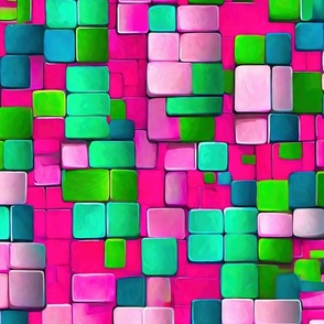 3d pink and green squares L