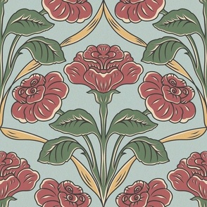 Big Vintage Roses - Colorful scheme on an October sky background