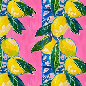 Preppy lemons and chinoiserie stripes on hot pink