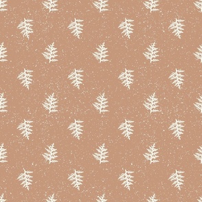 Thuja Leaves - Natural Christmas Collection - Caramel Taupe BG with Snow Texture