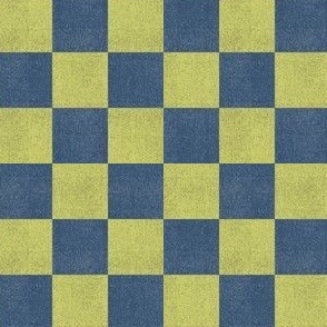 Denim Checkerboard - 1 inch Yellow Green  and Blue Checks