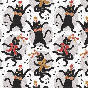 Dancing Party Cats Medium Scale - Black, Red, Gold, Grey