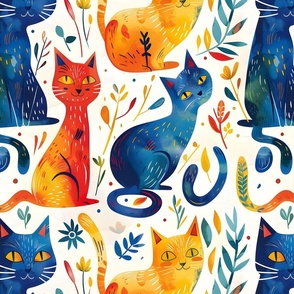 Blue & Orange Cats - large