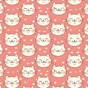 Happy Cat Faces on Pink - small 