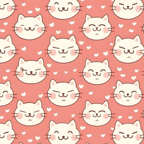 Happy Cat Faces on Pink - large 