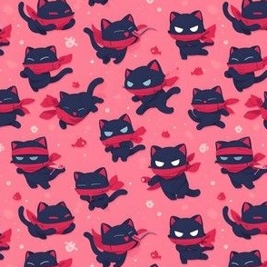 Ninja Cats on Pink - small 