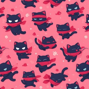 Ninja Cats on Pink - large 