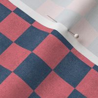 Denim Checkerboard - 1 inch Red and Blue Checks