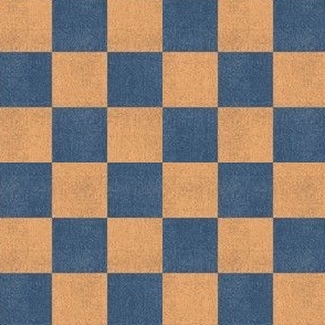 Denim Checkerboard - 1 inch Orange and Blue Checks
