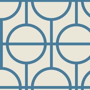 Circles / lattice / modern / blue / cream / large scale