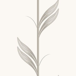 understated vertical botanical leaves - cloudy silver_ creamy white - calm _ minimal and serene