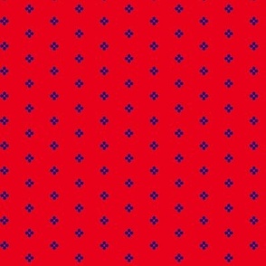 classic chic cute navy blue polka dot flowers on red fashion fabric 
