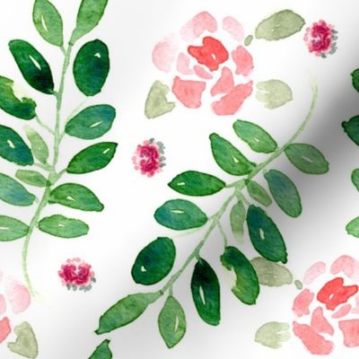 Watercolour Leaves and Roses 