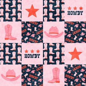 Cowgirl Patchwork - Western Wholecloth - Pink/Navy - LAD24