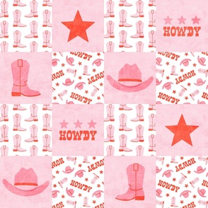 Cowgirl Patchwork - Western Wholecloth - Pink - LAD24