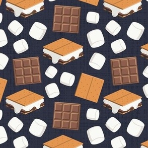 Treat Yourself Delicious S'mores with Marshmallows, Chocolate, and Graham Crackers - Textured Charcoal Background - Medium Scale - Fun Summer Camp and Cookout Design