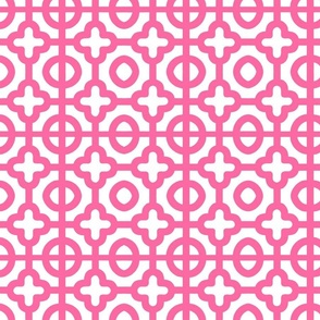 Moroccan Quatrefoil Tiles a Lipstick Pink and White