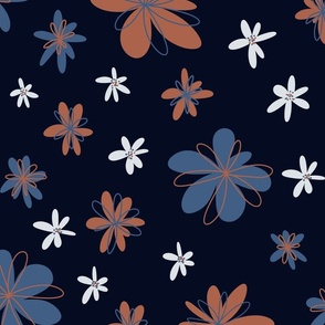 Minimalistic flowers on the dark blue background
