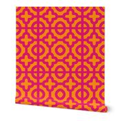 moroccan quartrefoil tiles in  deep pink and tangerine 