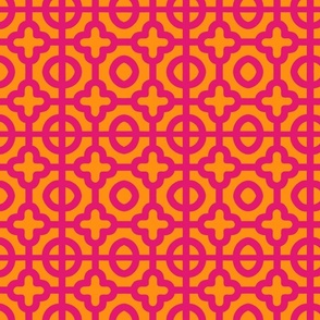 moroccan quartrefoil tiles in  deep pink and tangerine 