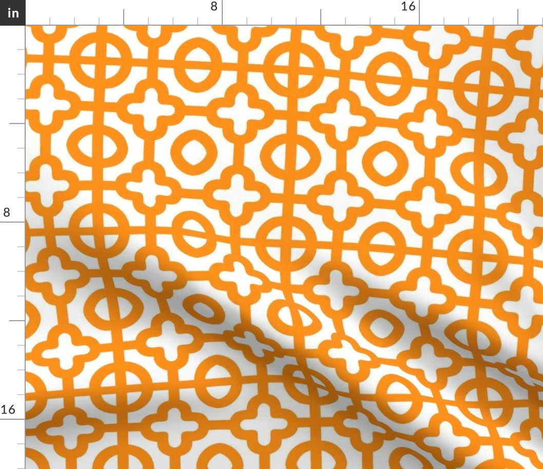 moroccan quatrefoil tiles - tangerine orange and white