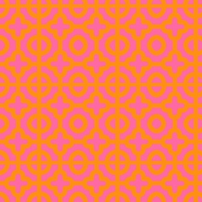 moroccan quatrefoil tiles in  mid pink and tangerine