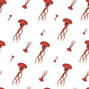 Seamless pattern with red jellyfishes. 