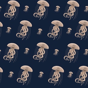 Seamless pattern with nude jellyfish on the dark background