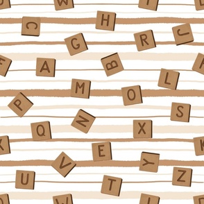 Pattern with wooden letters of the English alphabet and horizontal lines