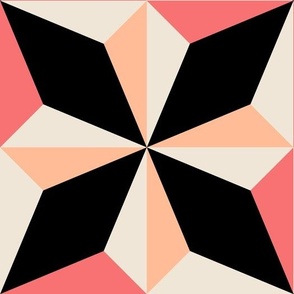 Peach Fuzz and Black Mid Century Tile Star | Large