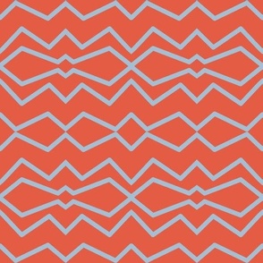 Blue geometric pattern on red background