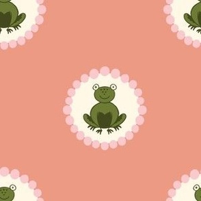 Frog polka dot - green pink & off-white