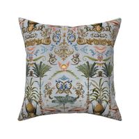 Vintage Bohemian Elegance With Flamingo On  Blue Grey Smaller Scale