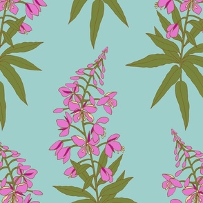 Fireweed Wildflower Floral Pink and Light Blue Large Scale