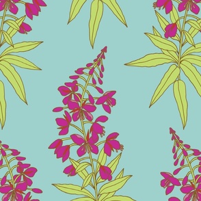 Fireweed Wildflower Floral Fuchsia Pink and Light Blue Large Scale