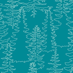 Alpine Trees Cabin Forest Light blue and Turquoise Large Scale