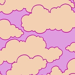 Clouds Light Purple and Cream Large Scale