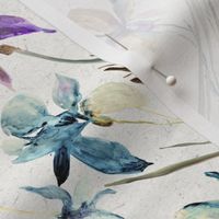 Medium Watercolor Orchids / Iris / Home Decor / Blue / Purple 