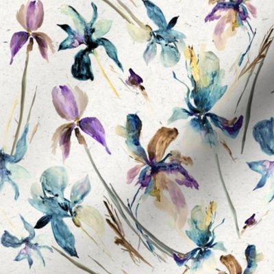 Medium Watercolor Orchids / Iris / Home Decor / Blue / Purple 