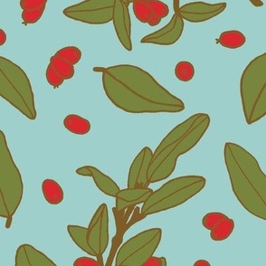Buffalo Berry Botanical Light Blue and Red Large Scale