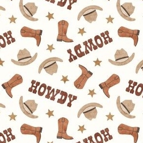 Western Howdy - Cowboy Cowgirl Western Hats & Boots - rust - LAD24