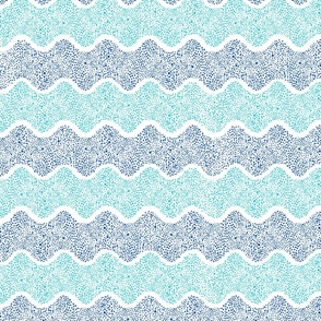 (LARGE) Electric Blue and Turquoise Ocean Waves of Dots Pointillism Style on White Background