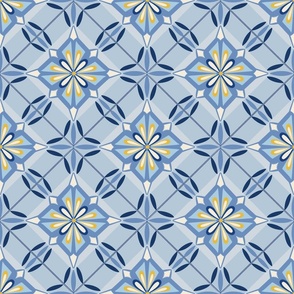 ( M ) blue and yellow geometric tiles 