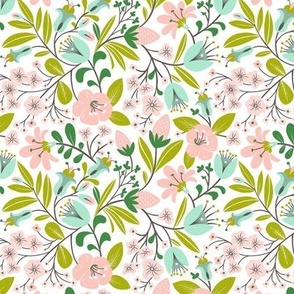 Enchanted Garden - Playful Botanical Garden Floral White Pink Green Small