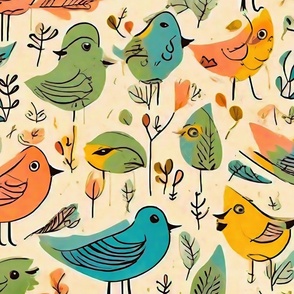 abstract cute birds vintage colors L