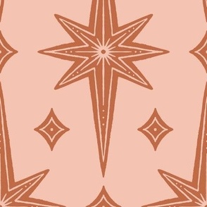 Retro Rustic Hand-Drawn Stars and Diamonds - Rust Orange and Rose Pink - Large Scale - Vintage Geometric with Western Cowgirl Aesthetic