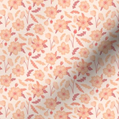 (sm) Peach Fuzz Poppies and Leaves - Pink, Peach, Magenta - Pantone Color of the Year 2024 - Soft and Feminine Romantic Floral