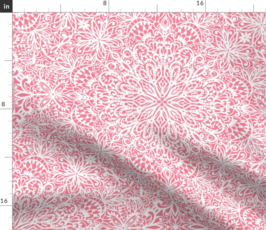 Chantilly Lace charcoal coral pink wallpaper scale