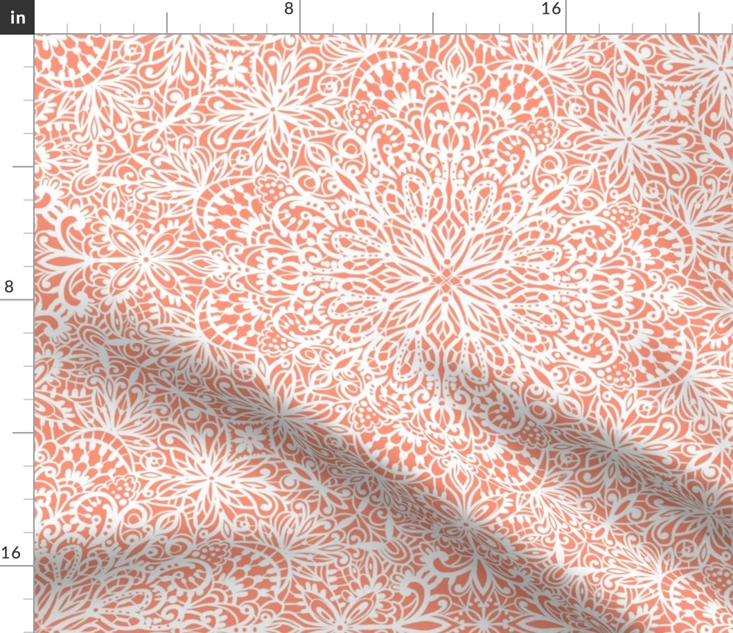 Chantilly Lace charcoal peach orange wallpaper scale